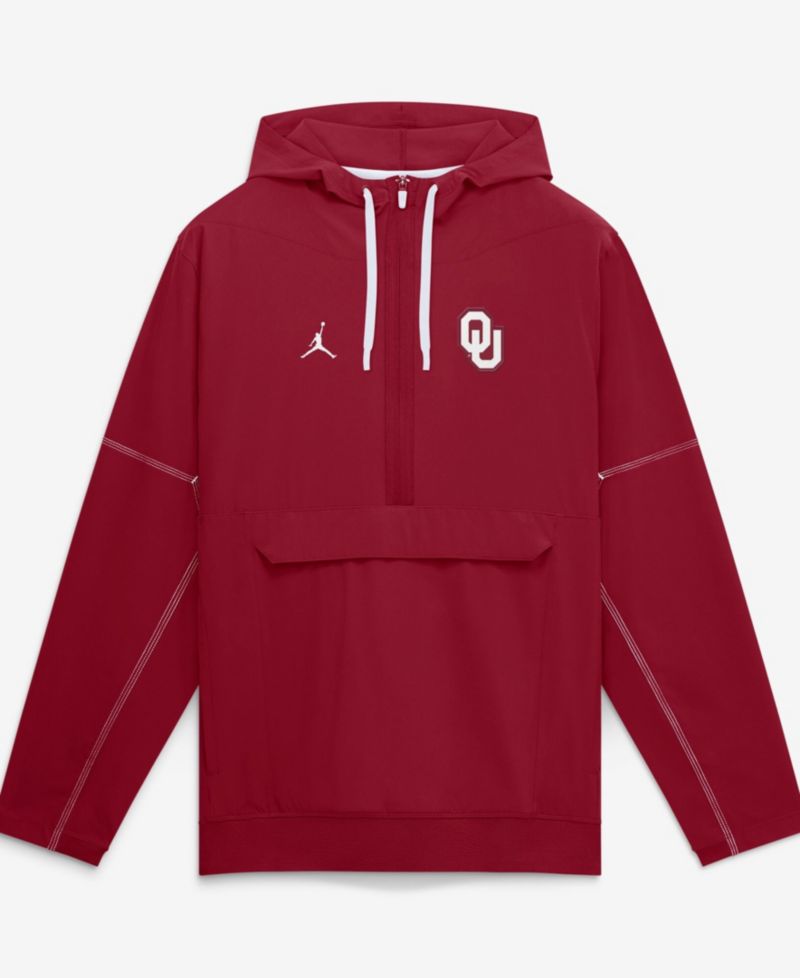 Men's Crimson Oklahoma Sooners 2026 Sideline Anorak Half-Zip Hoodie