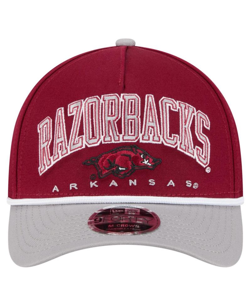 Men's Cardinal/Gray Arkansas Razorbacks Arch Two-Tone Rope 9FORTY A-Frame M-Crown Adjustable Hat