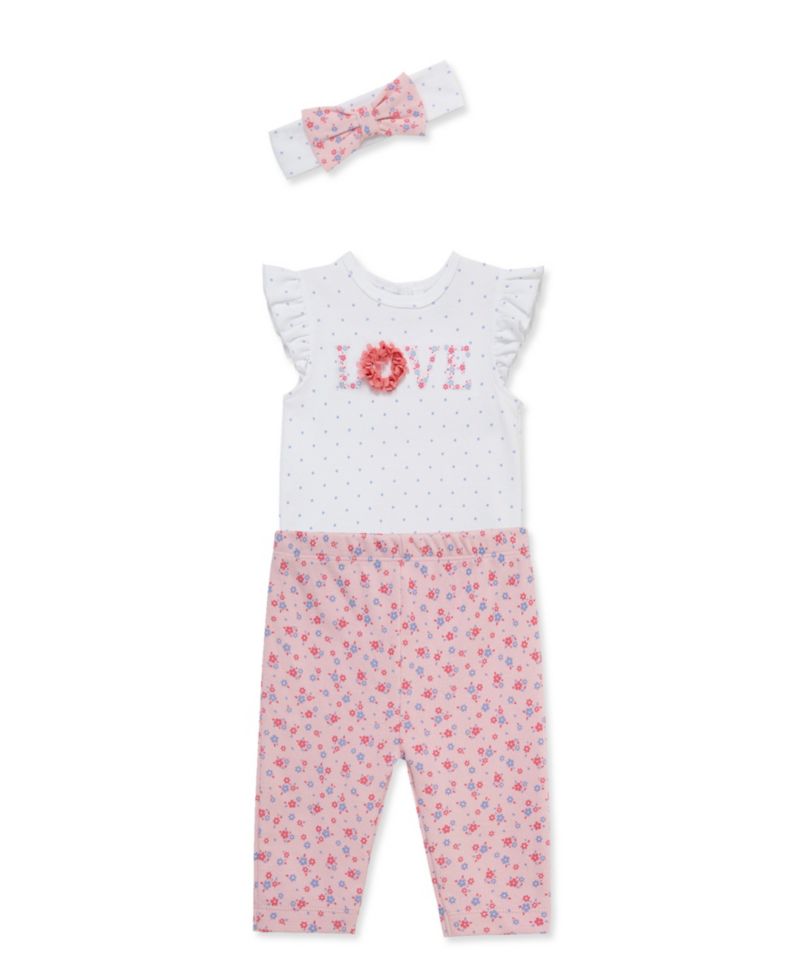 Baby Girls' Round Neck Bodysuit, Leggings and Headband, 3-Piece Set