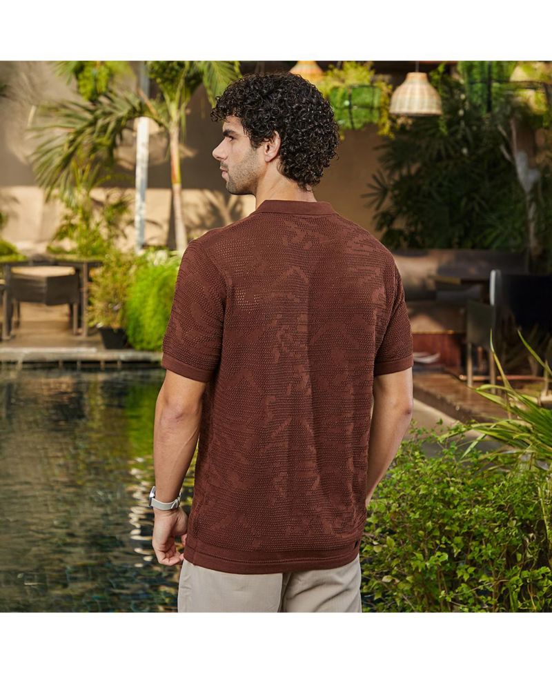 Men's Russet Brown Fluid-Knit Polo Shirt