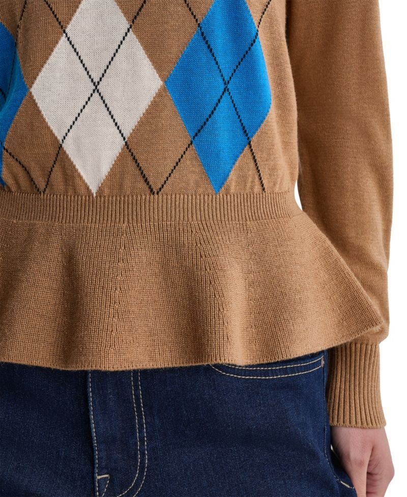 Women's Argyle Peplum Crewneck Sweater