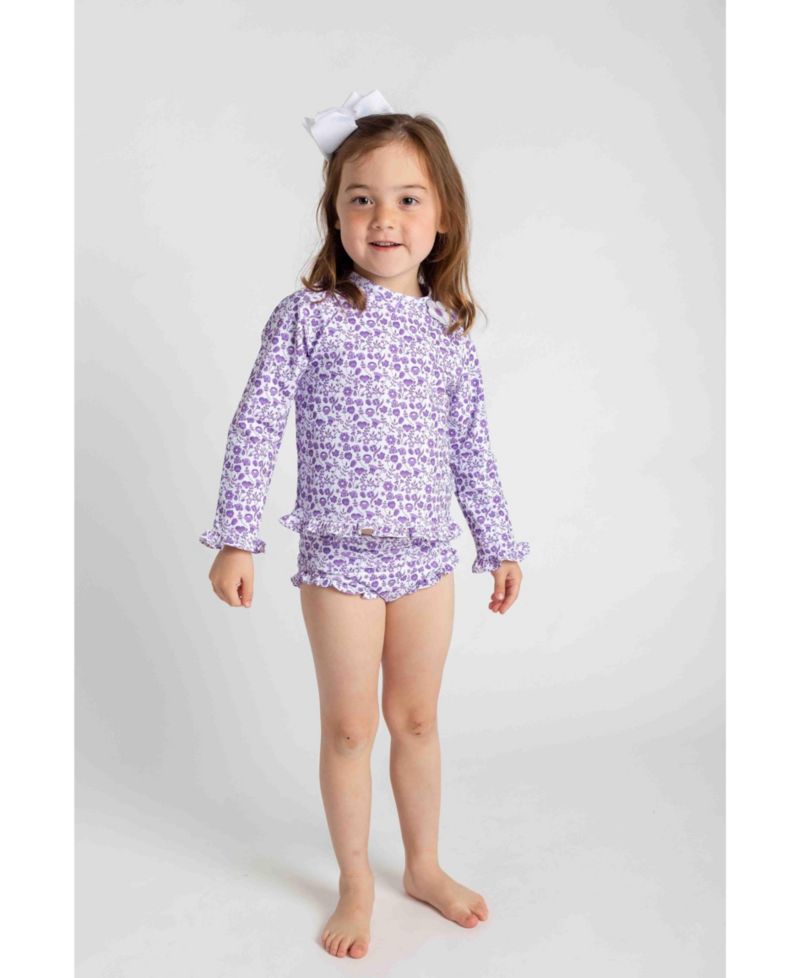 Big Girls Floral Print Rashguard Swimsuit with Ruffles