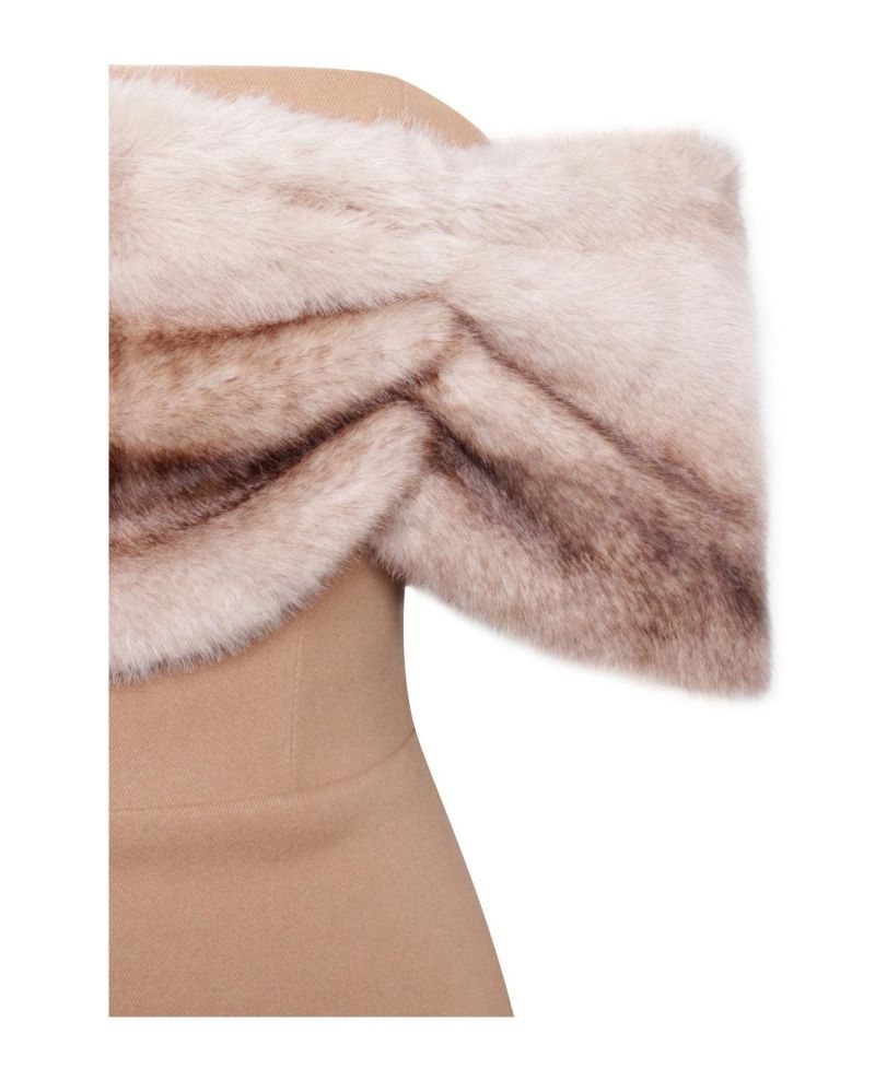Women Nadira Off Shoulder Faux Fur Trim Mini Dress