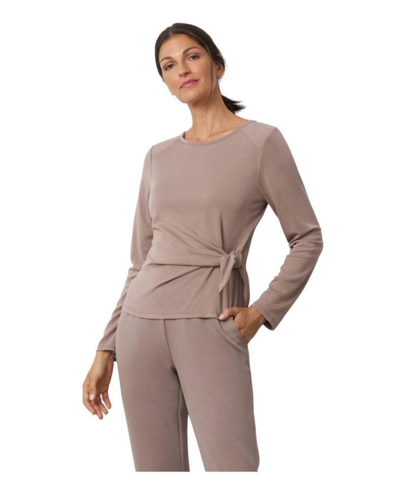 Women's Side-Tie Long-Sleeve Crewneck Knit Top