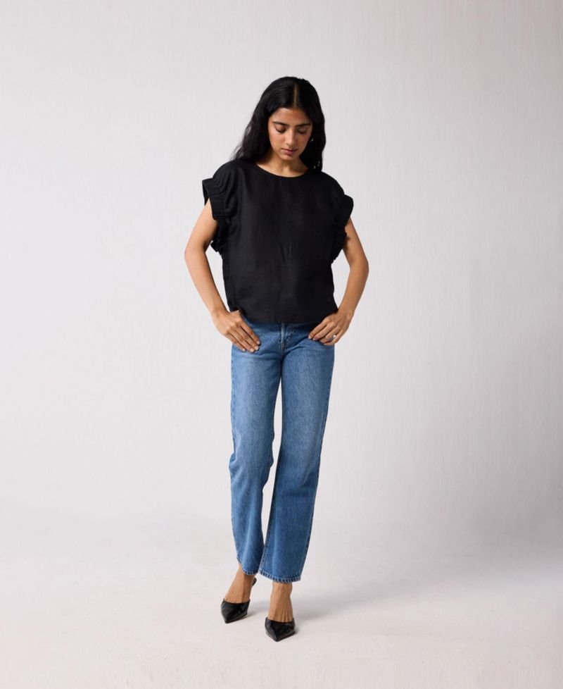 Women's Hemp Top with Gathered Sleeve