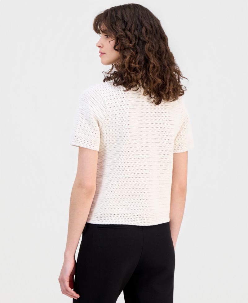 Women's Cotton Open-Knit Button-Front Cardigan