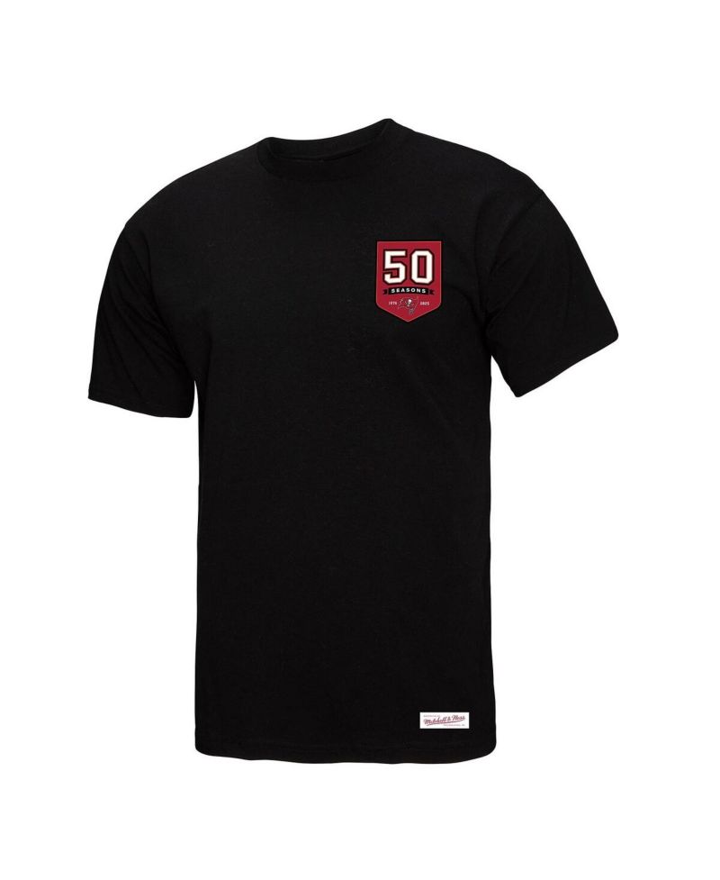 Women's Black Tampa Bay Buccaneers 50th Anniversary Shield Oversized Boyfriend T-Shirt