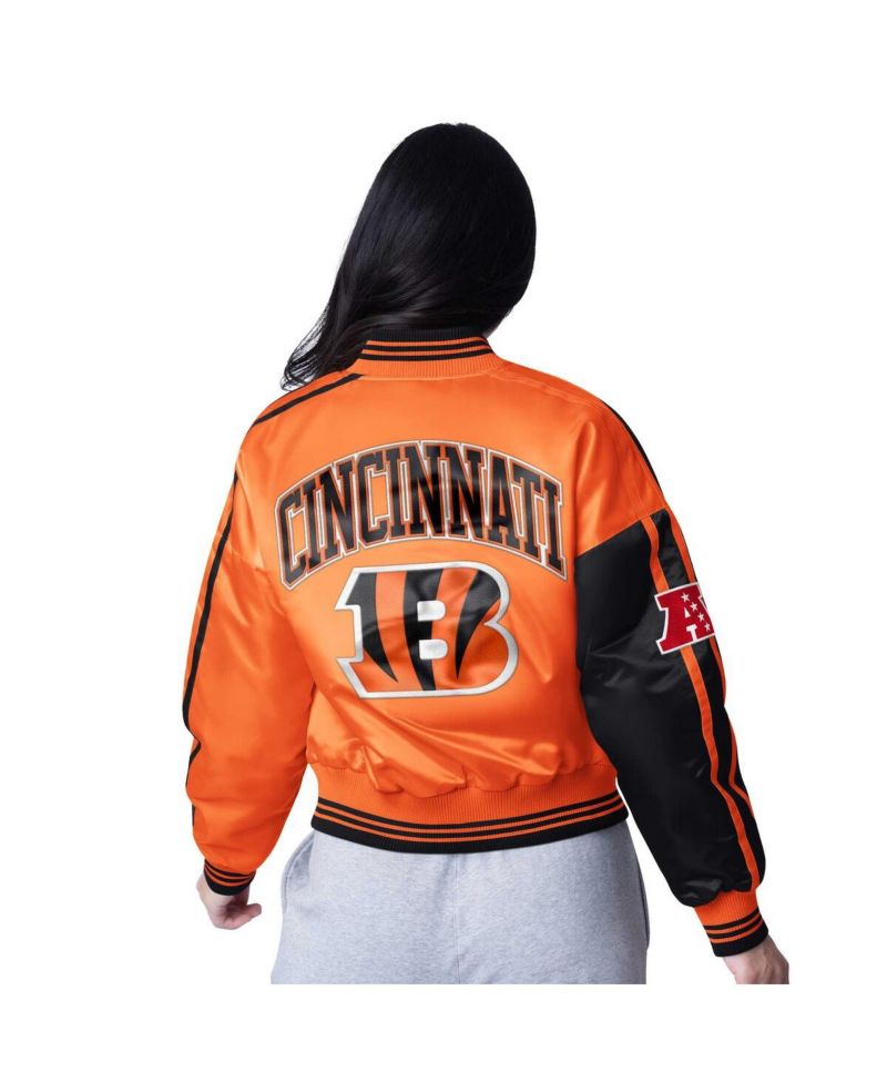 Women's Black/Orange Cincinnati Bengals Zone Blitz Cropped Full-Snap Satin Jacket
