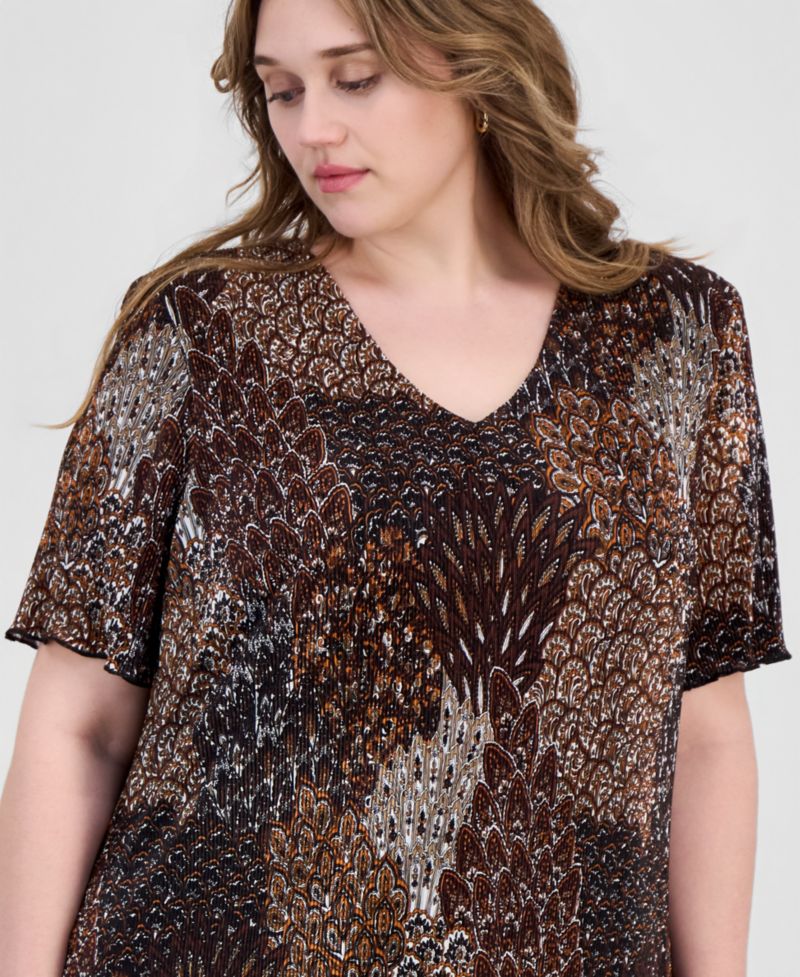Plus Size Printed Pleated Asymmetric Tiered Sheath Dress