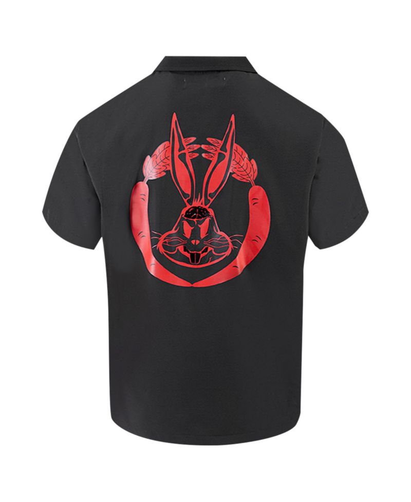 Men's Black Looney Tunes Bugs Bunny Melted Skeleton Button-Up Shirt