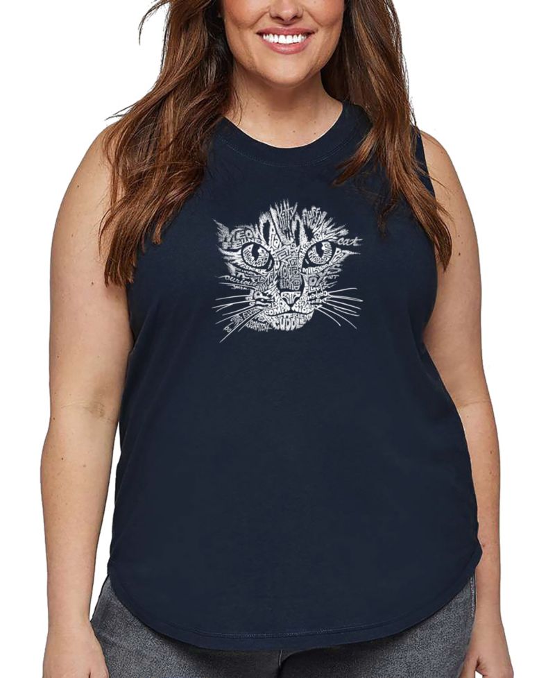 Plus Size Cat Face Word Art Tank Top
