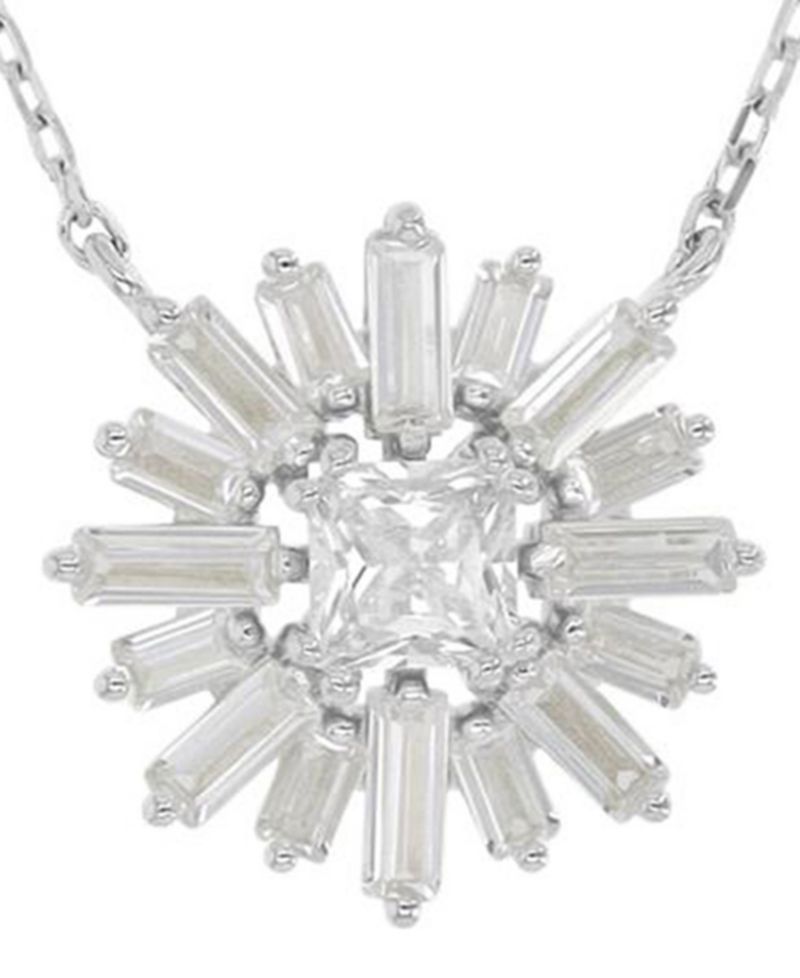 Rhodium Over Sterling Silver Baguette and Princess Cut Cubic Zirconia Sunshine Necklace