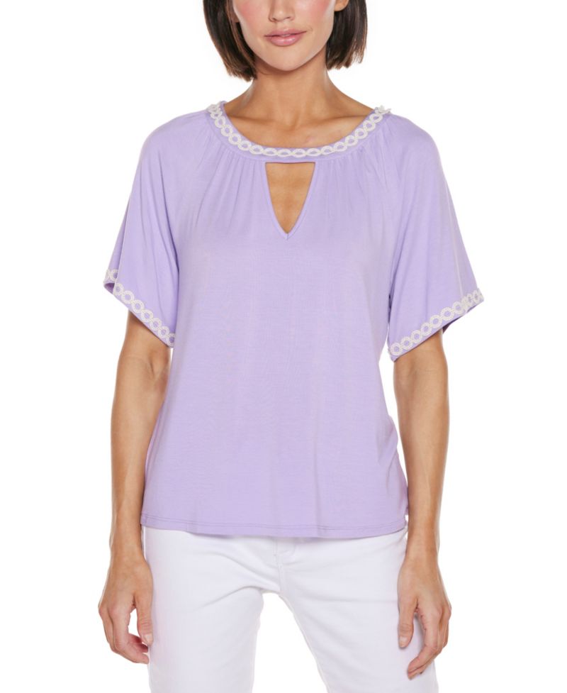 Women's Crochet Trim Short Sleeve Knit Top