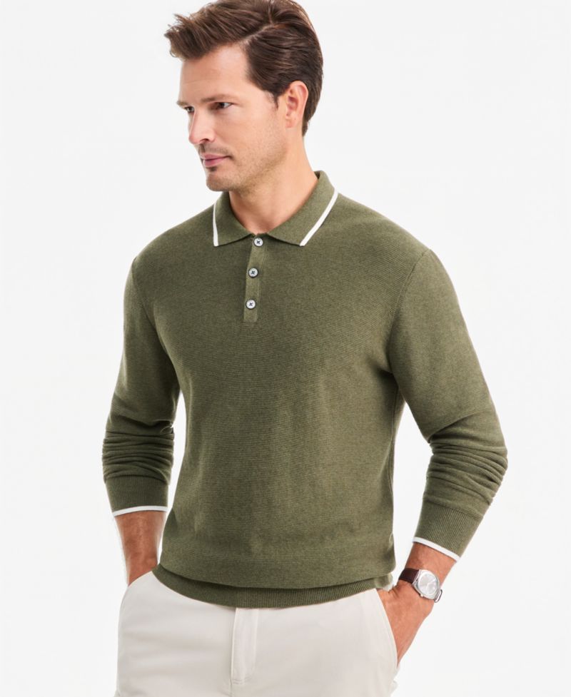Men's Tipped Long-Sleeve Polo Sweater, Macy's Exclusive
