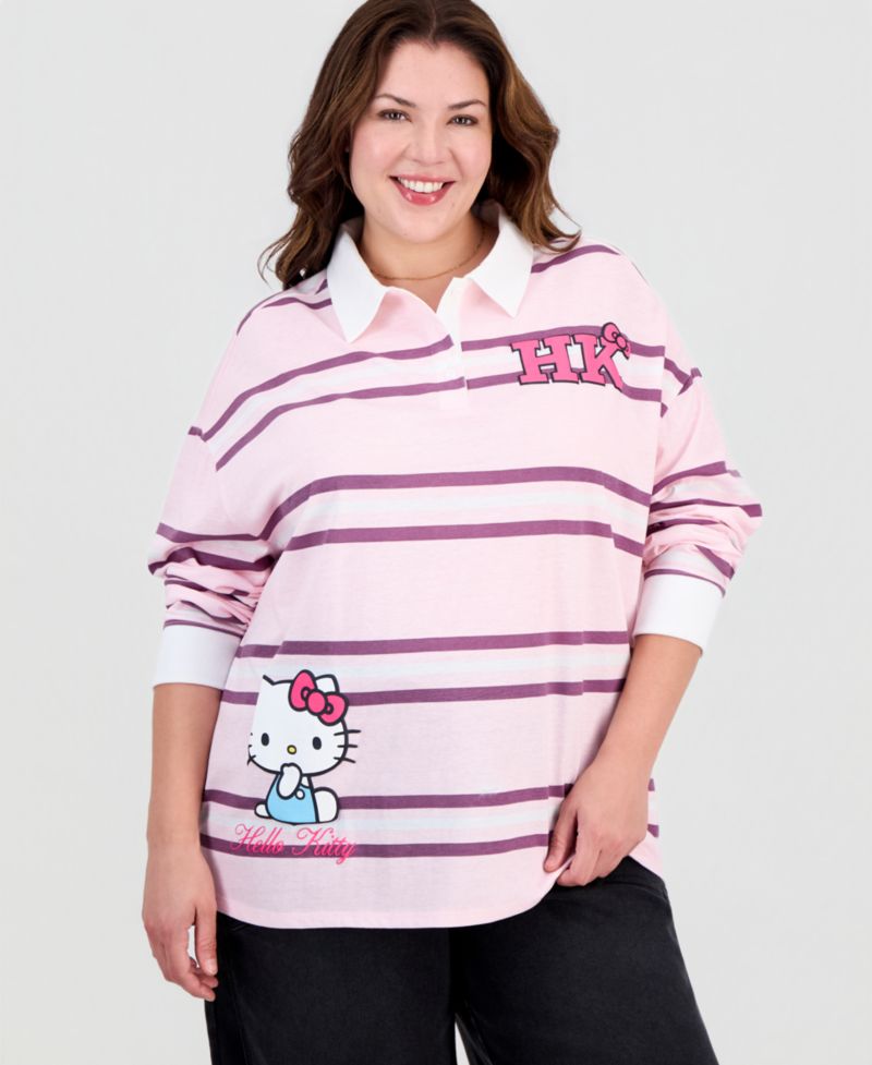 Plus Size Hello Kitty Athletic Striped Polo Shirt