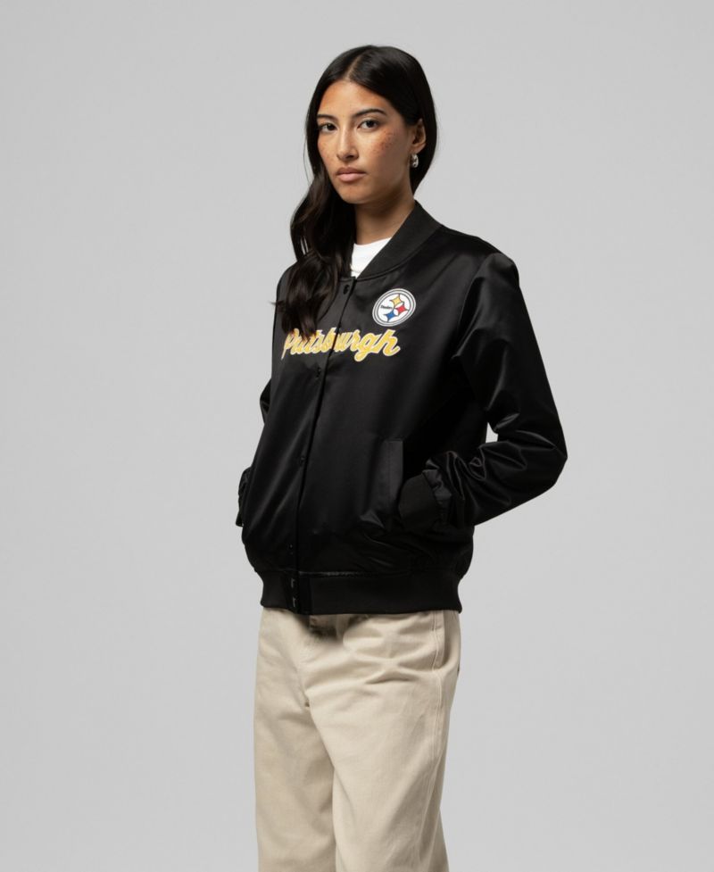 Women's Black Pittsburgh Steelers Full-Snap Satin Jacket