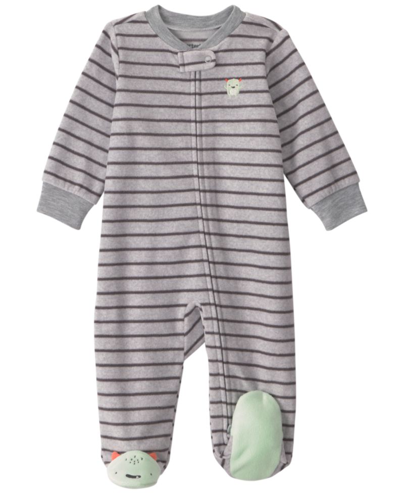 Baby Boys' Monster Striped Fleece 2-Way Zip Sleep & Play