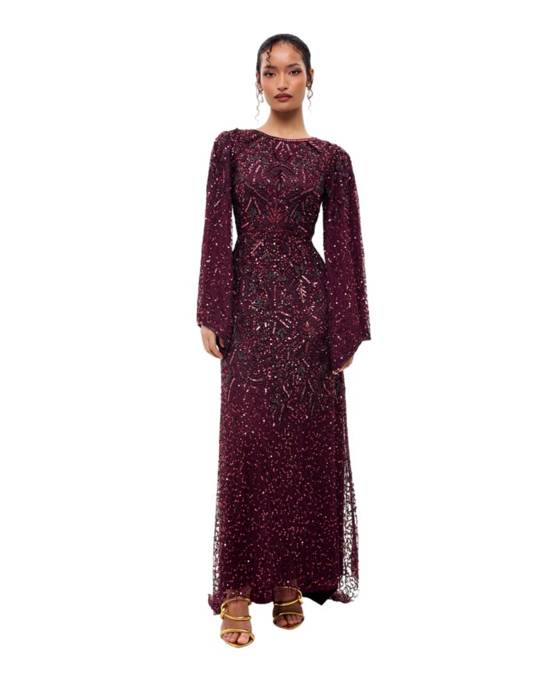 Women's Modest Embellished Sequins Gown