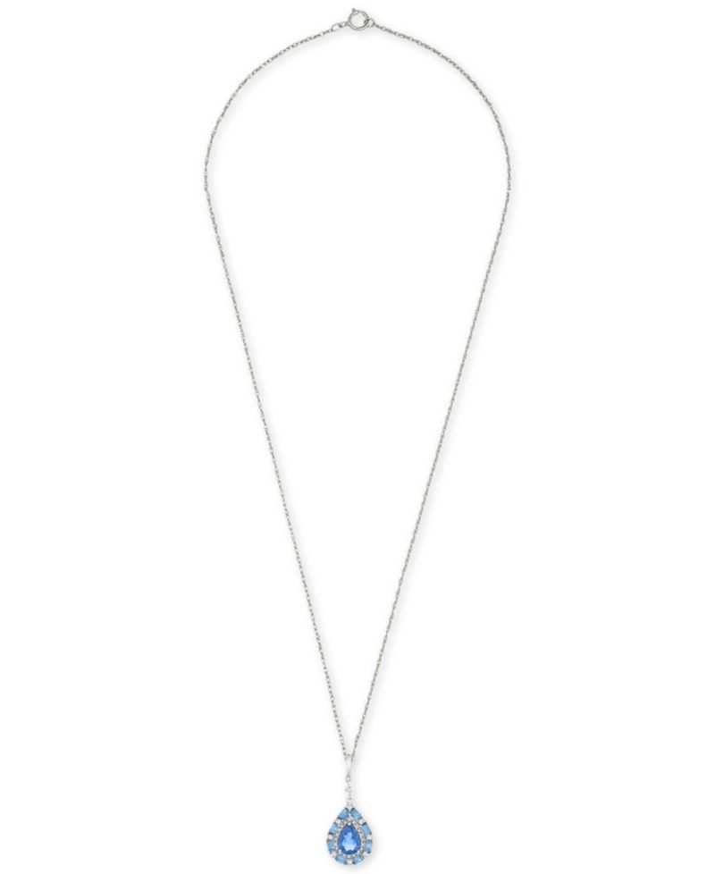 BLue Topaz (1-1/2 ct. t.w.) and White Topaz (1/6 ct. t.w.) Teardrop 18" Pendant Necklace (1 ct. t.w.) in Sterling Silver