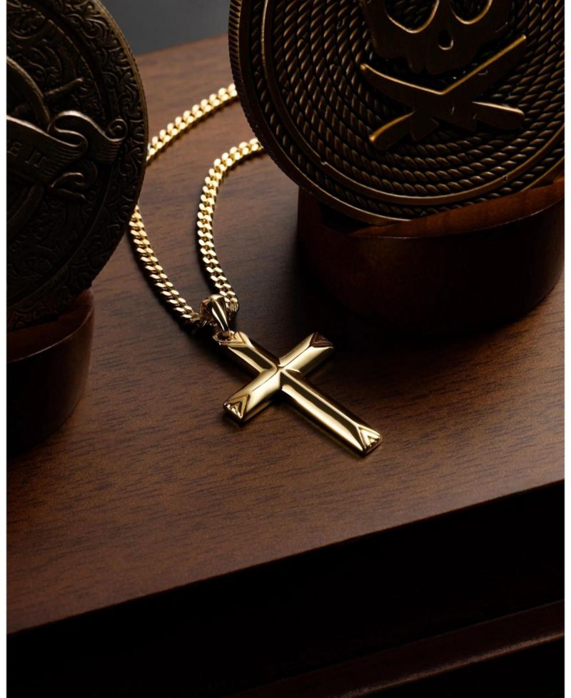 Men's Gold Cross Pendant Necklace with 21" Curb Chain
