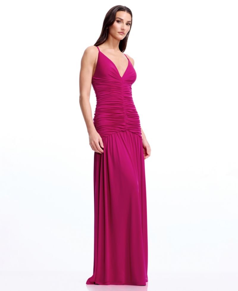 Women's Sleeveless Deep V-Neck Ruched Maxi Dress
