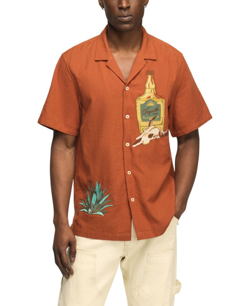 Men's Embroidered Tequila Time Short-Sleeve Shirt