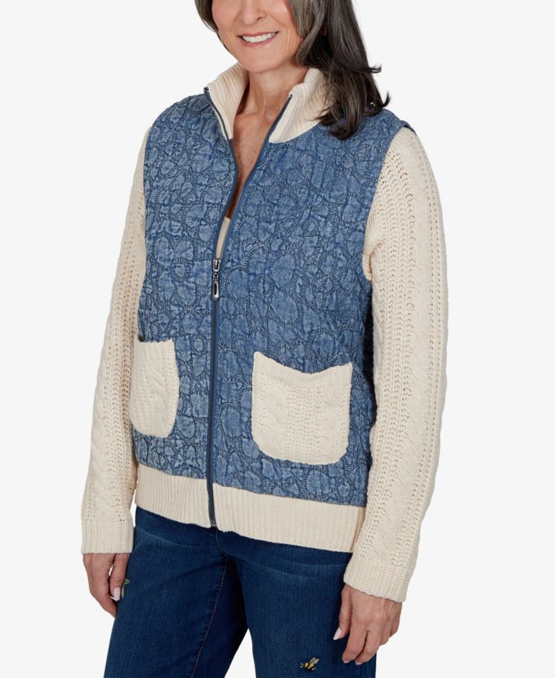 Women's Quilted Cable-Knit Mock Neck Jacket