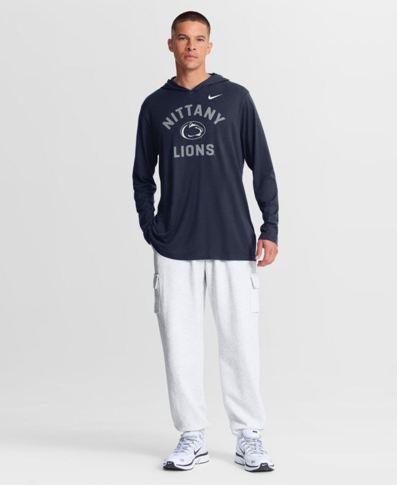 Men's Navy Penn State Nittany Lions Primetime Arch Tri-Blend Dri-FIT Long Sleeve Hooded T-Shirt