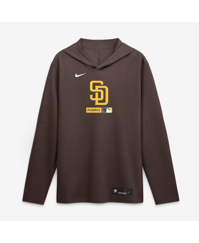 Men's Brown San Diego Padres Authentic Collection Dri-FIT Long Sleeve Hooded T-Shirt