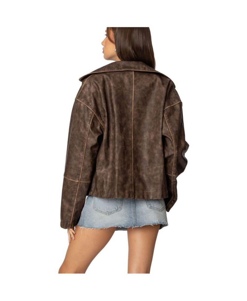 Women's Oversized Washed Faux Leather Jacket