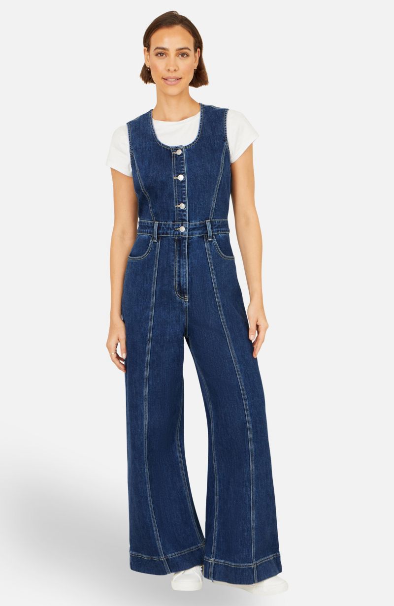 Women's Denim Stretch Fitted Jumpsuit