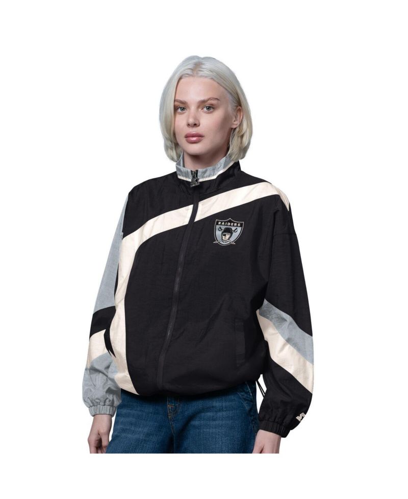 Women's Black/Silver Las Vegas Raiders 1st Quarter Full-Zip Windbreaker Jacket