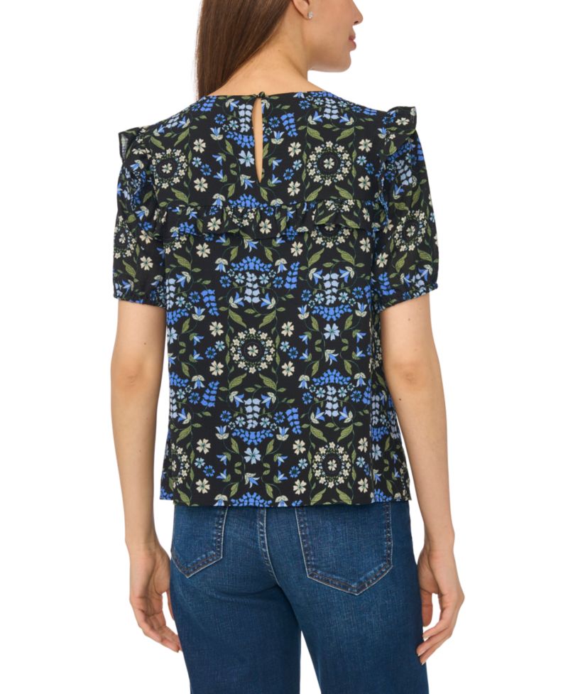 Women's Puff Sleeve Yoke Floral-Print Blouse