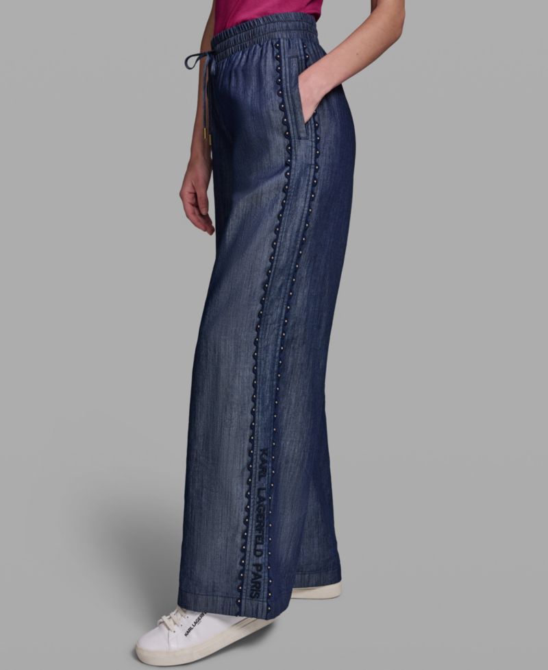 Women's Soft Drawstring Waist Side Detail Pull-On Pants
