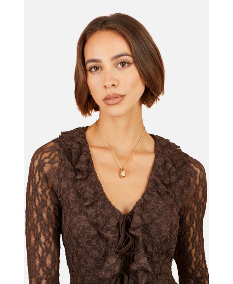 Women's Sheer Long Sleeve Ruffle Lace Top