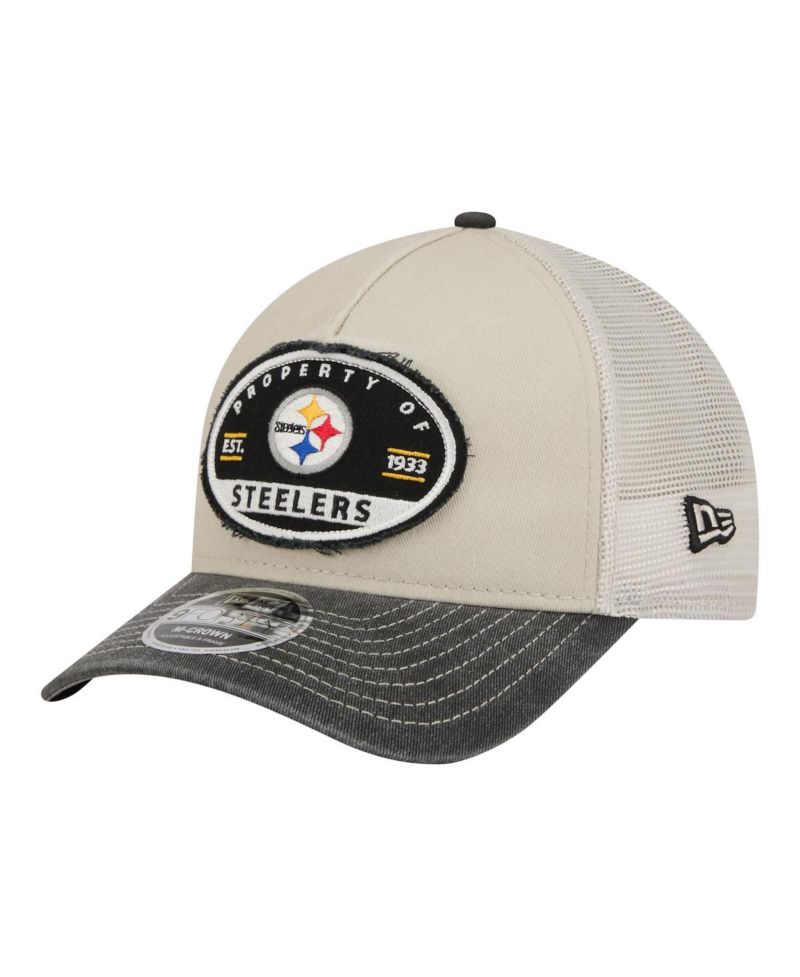 Men's Natural Pittsburgh Steelers Frayed M-Crown A-Frame 9FORTY Adjustable Hat