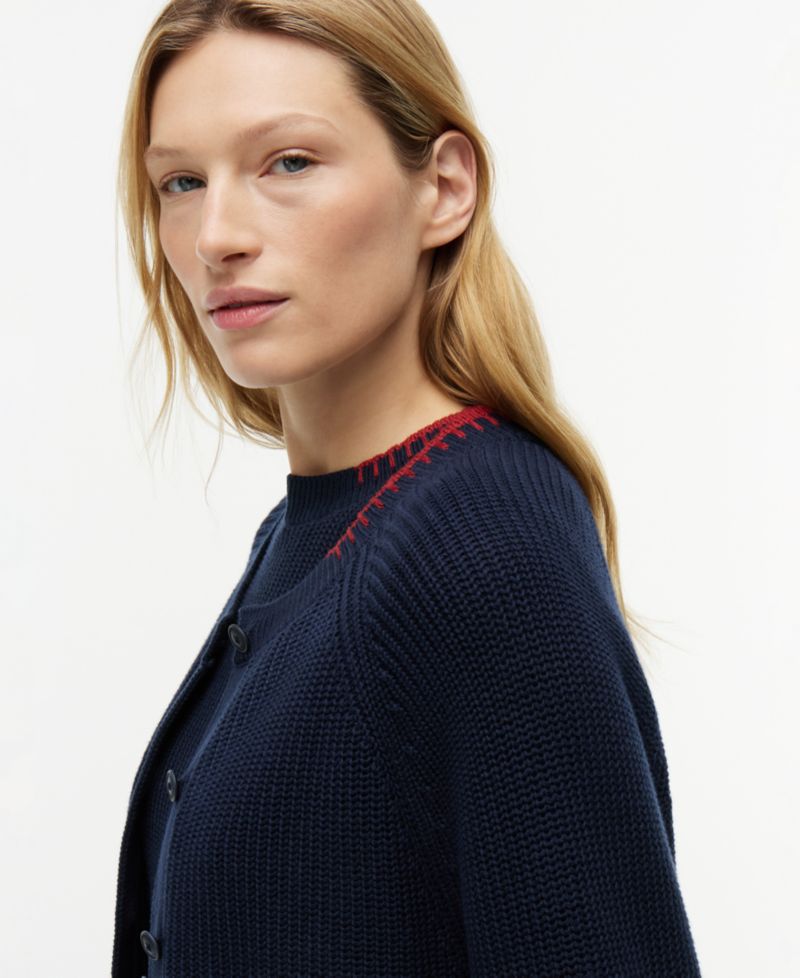 Women's Crochet Detail Crewneck Cardigan Sweater