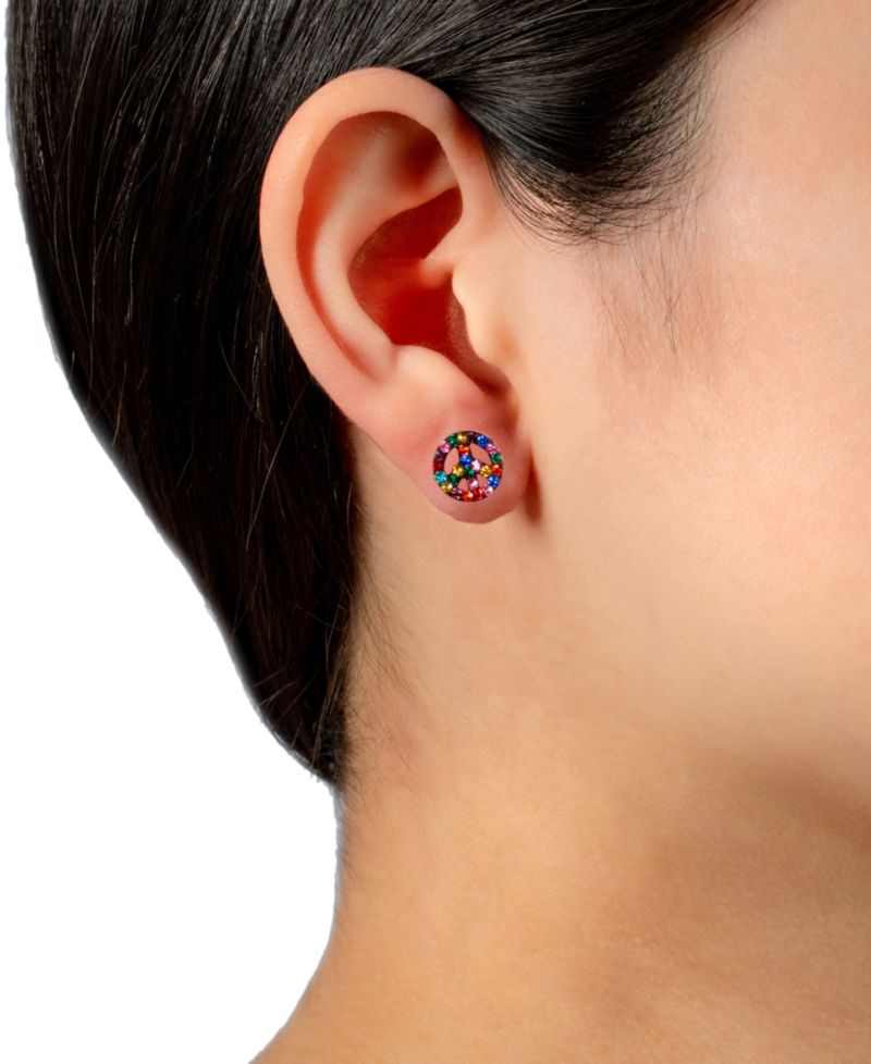 Giani Bernini Crystal Rainbow Peace Sign Stud Earrings in Sterling Silver