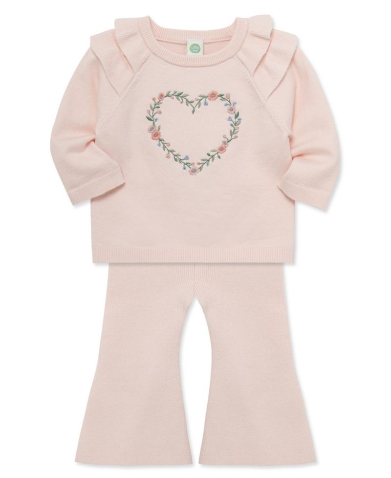 Baby Girls' Heart Embroidered Sweater and Flare Pants, 2-Piece Set