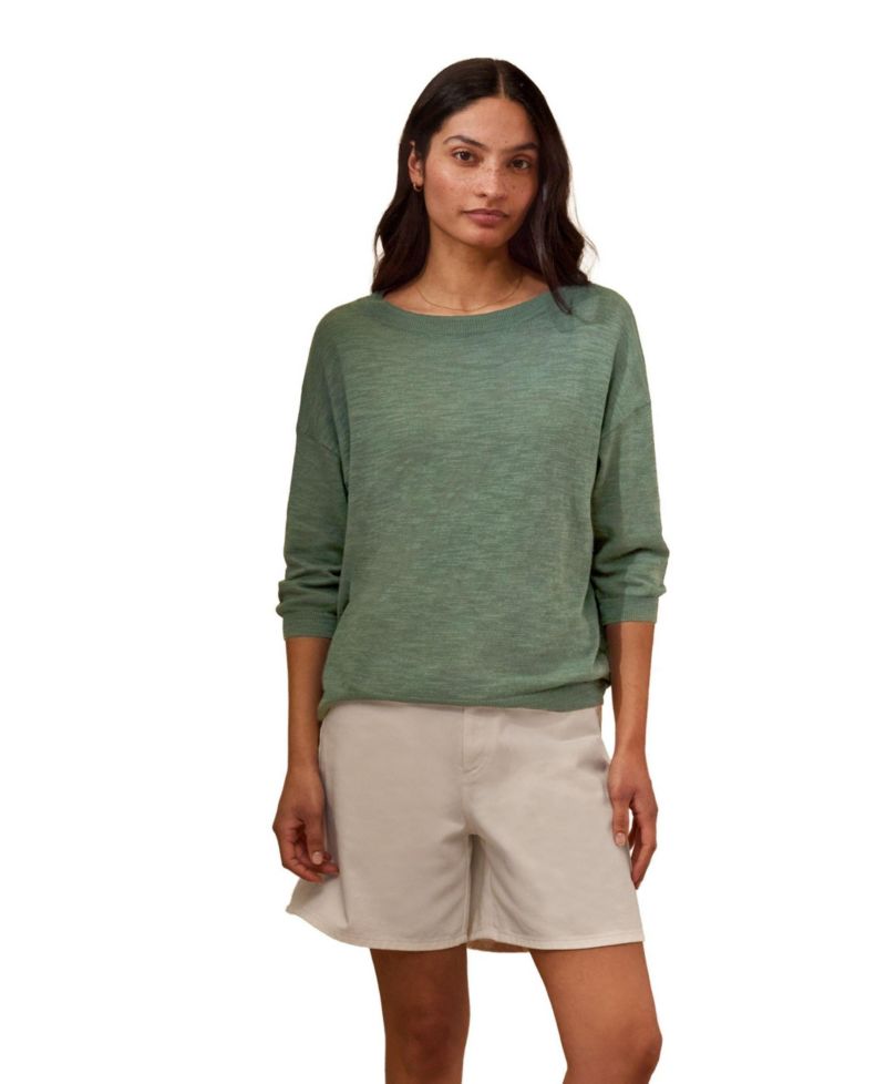 Women's 3/4 Sleeve Linen Blend Crew Neck Top