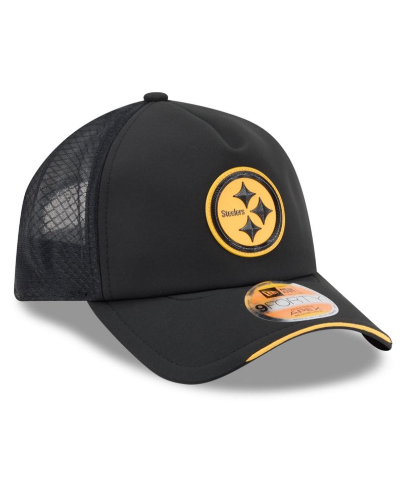 Men's Black Pittsburgh Steelers 2026 Sideline Apex 9FORTY Adjustable Trucker Hat