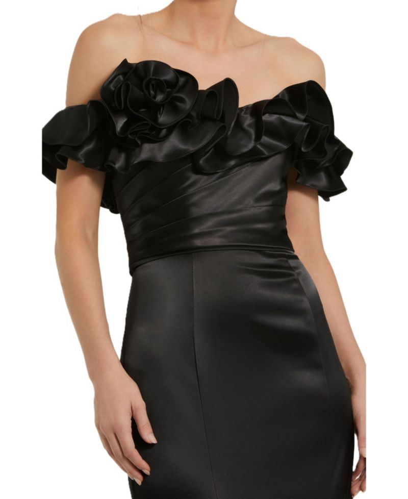 Women's Satin Ruffle Off the Shoulder Mermaid Gown