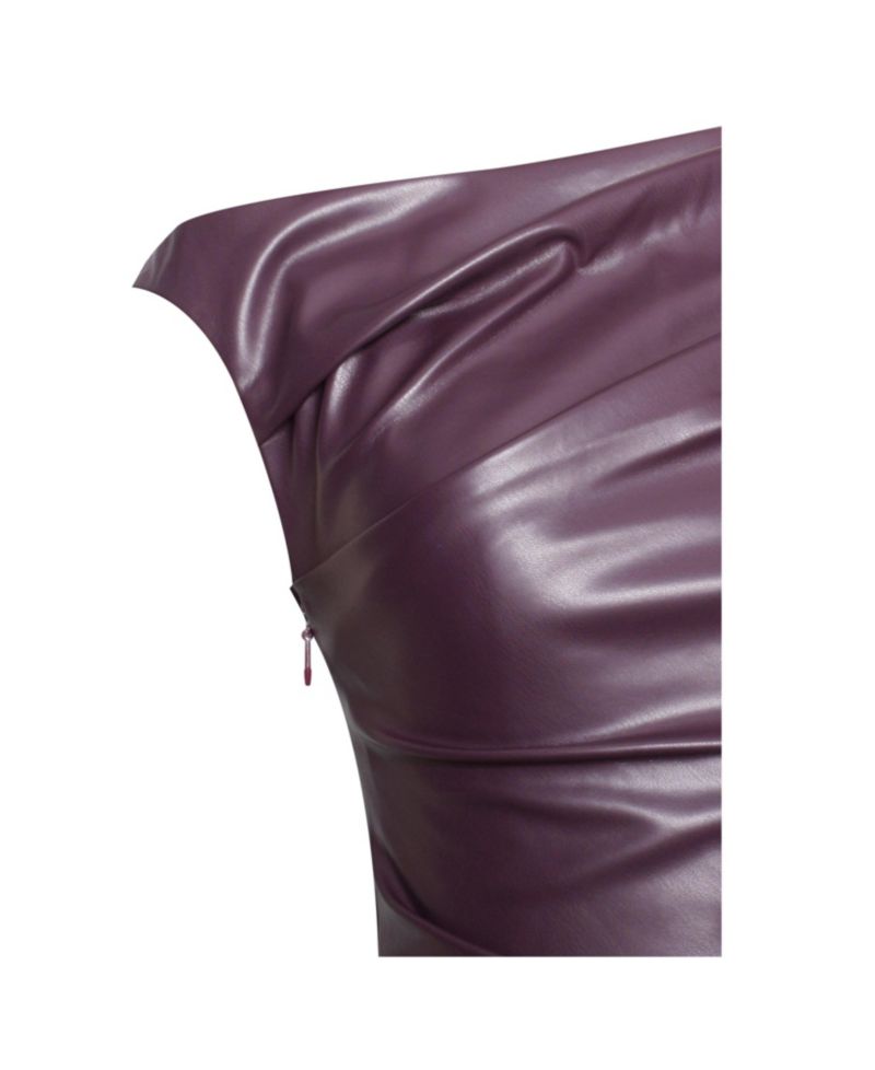 Women's Sabina Purple Leather Slash Neck Midi Dress