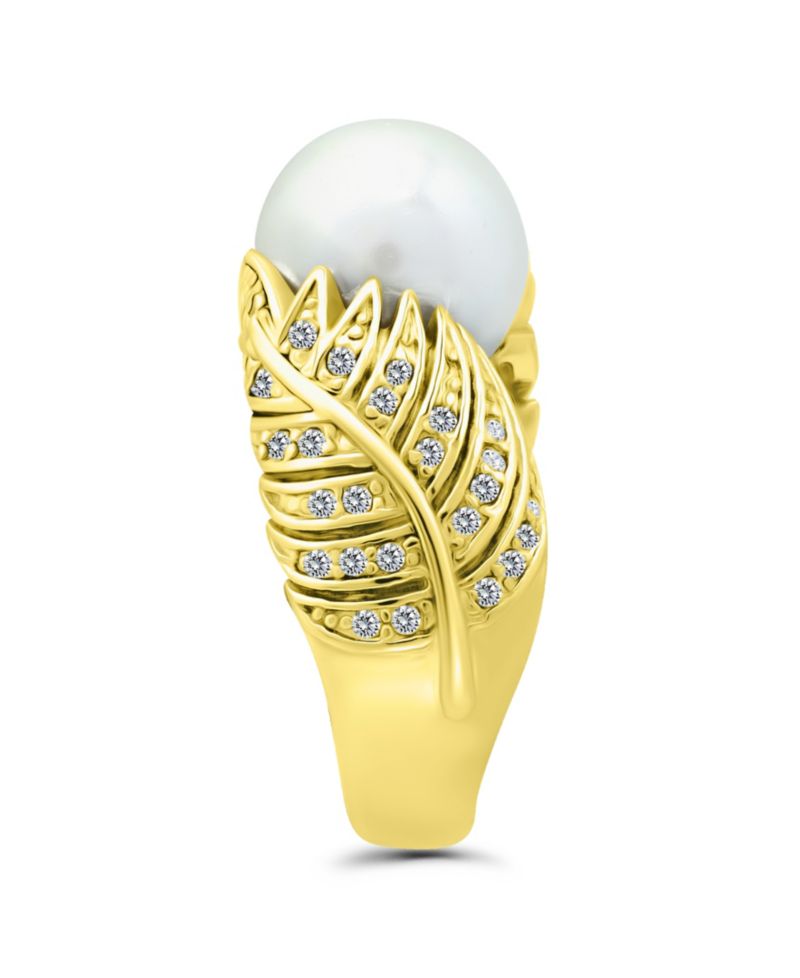 Imitation Pearl and Multi Row Pave Cubic Zirconia Ring