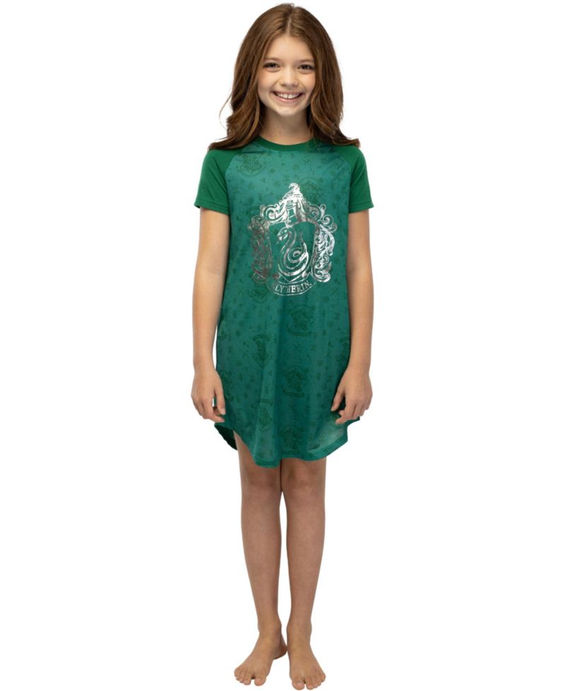 Girls' Foil Print Hogwarts House Crest Short-Sleeve Kids Raglan Nightgown Pajama