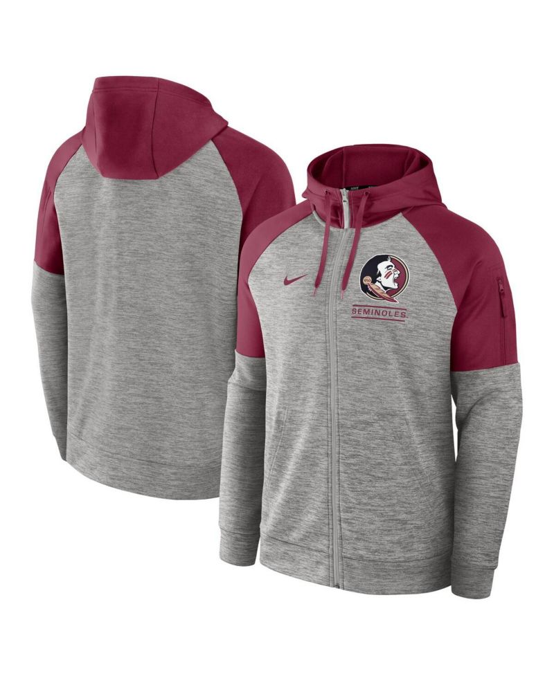 Men's Heather Gray Florida State Seminoles Fitness Raglan Performance Full-Zip Hoodie