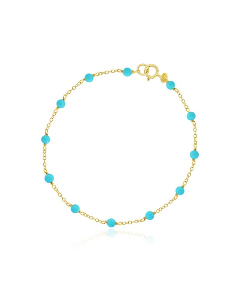 Turquoise Bead Chain Bracelet 14K Gold