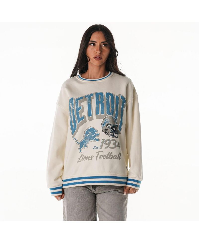 Women's Cream Detroit Lions Oversized Vintage French Terry Sweatshirt