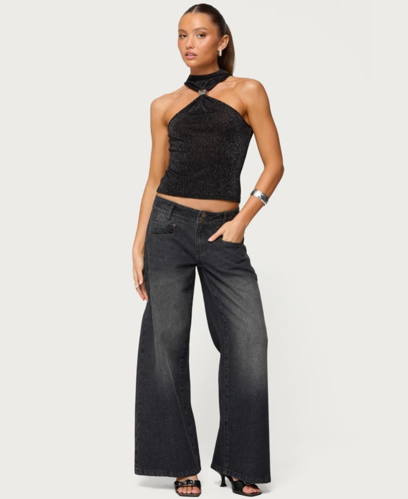 Women's Nalia Gathered Ring Glitter Knit Top