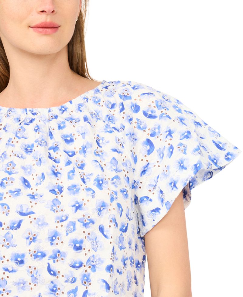 Women's Ruffle-Sleeve Crewneck Cotton Top